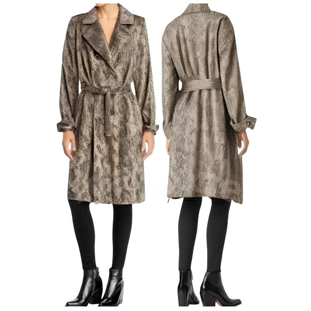Spiegel Women's Vintage Snakeskin Print Double-Breasted Belt Trench Coat Size 10